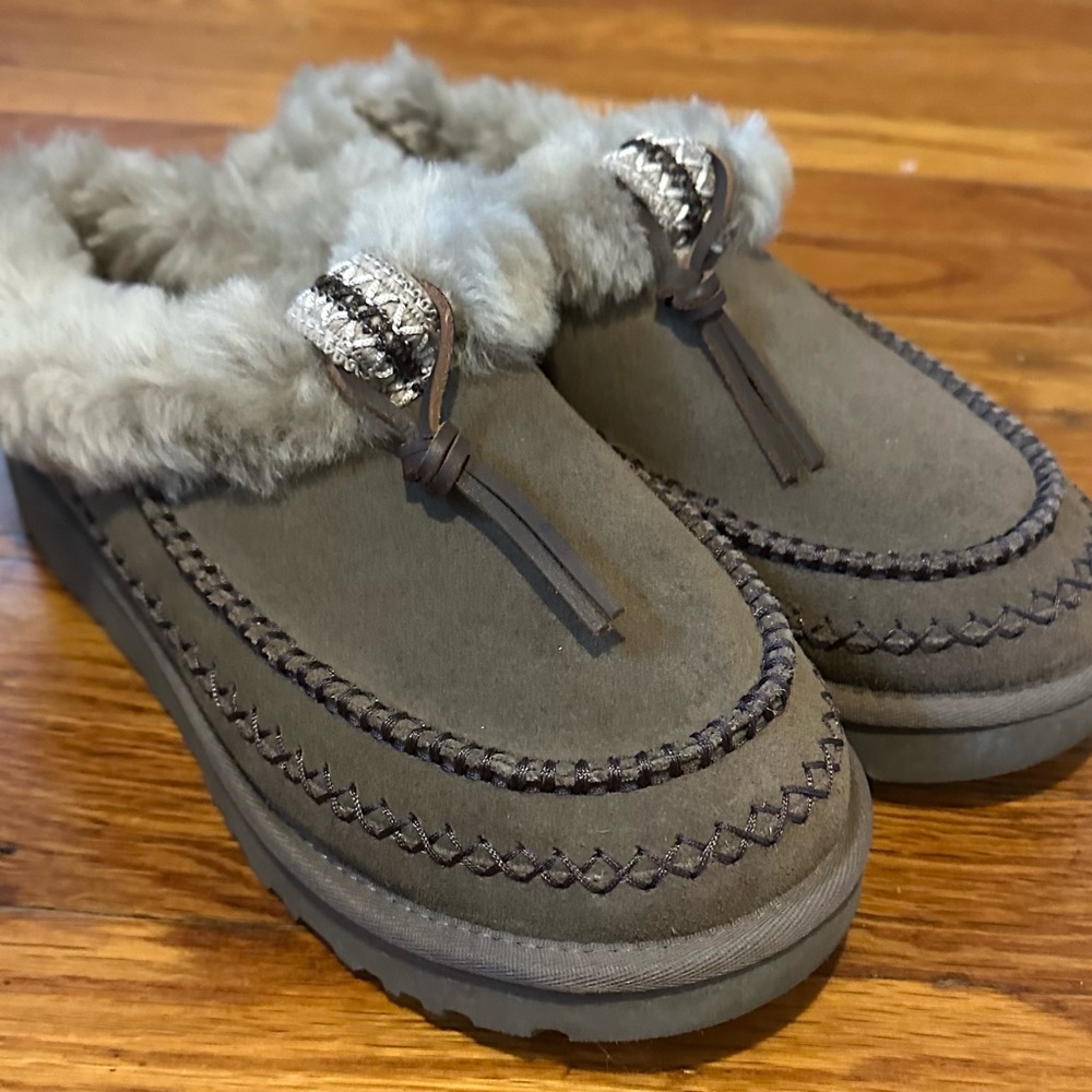 UGG Gray Shearling Lined Suede Slipper Mules